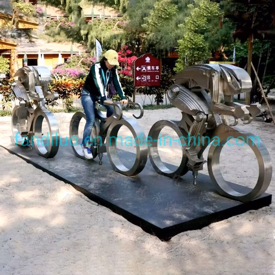 Dynamic Art Stainless Steel Sculpture in Scenic Square Linkage Bicycle Sports Pedal Human Recreation Interactive Device