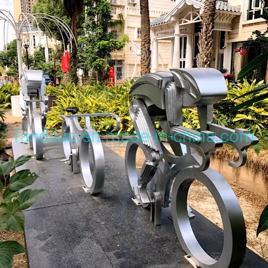 Dynamic Art Stainless Steel Sculpture in Scenic Square Linkage Bicycle Sports Pedal Human Recreation Interactive Device