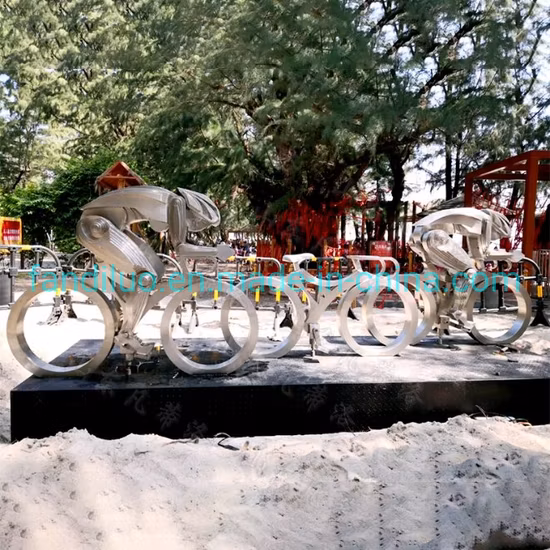 Dynamic Art Stainless Steel Sculpture in Scenic Square Linkage Bicycle Sports Pedal Human Recreation Interactive Device